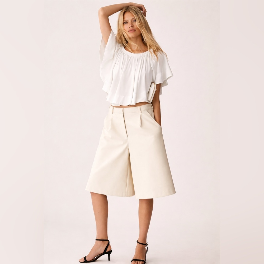 Maeve Anthropologie White Ruffled Swing Blouse, Size XS